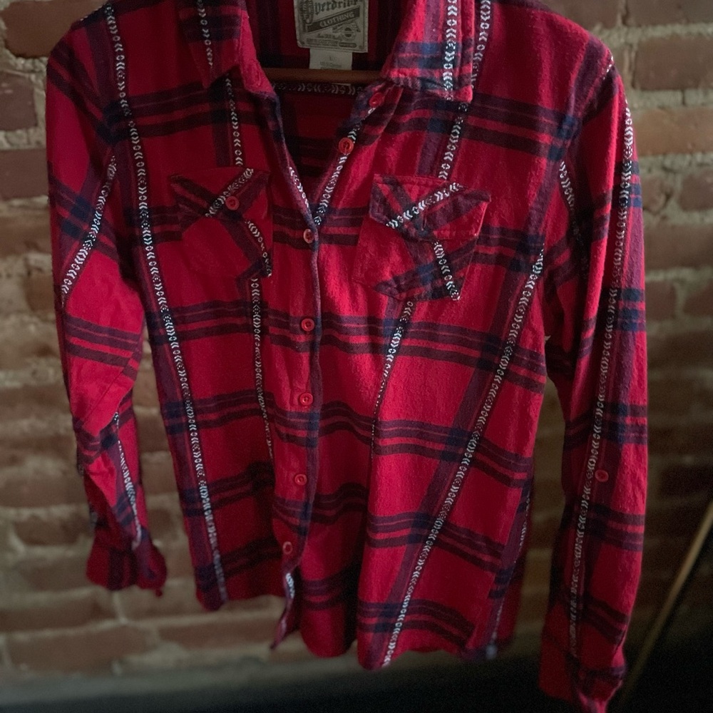 Red Plaid Button-Up Shirt